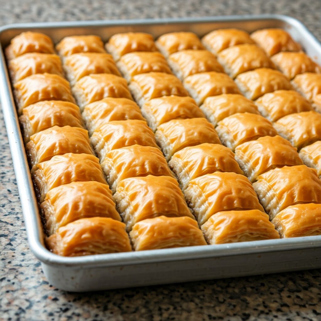 baked baklava in a tray